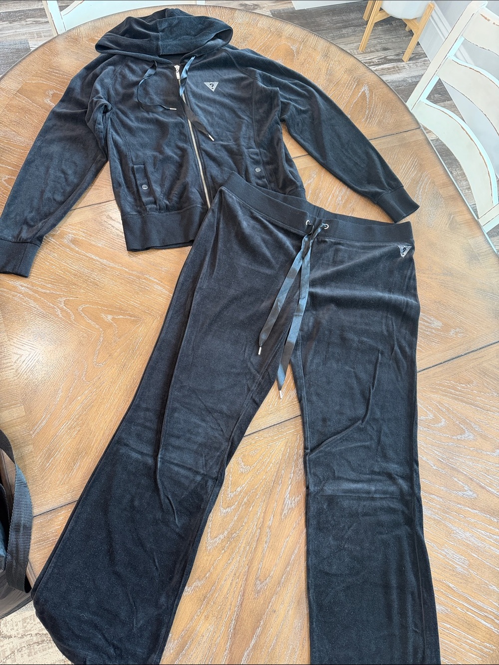 Guess Black Velour Track Pants with Drawstring